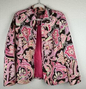 Pinky & Dianne Pink, Green, Brown Paisley Floral Print Jacket Size Small